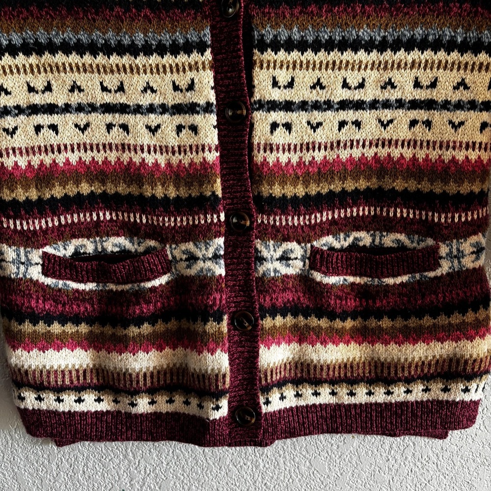 Sundance Cardigan Sweater Womens Small Multicolor Fair Isle Knit Button Pockets - Picture 2 of 7